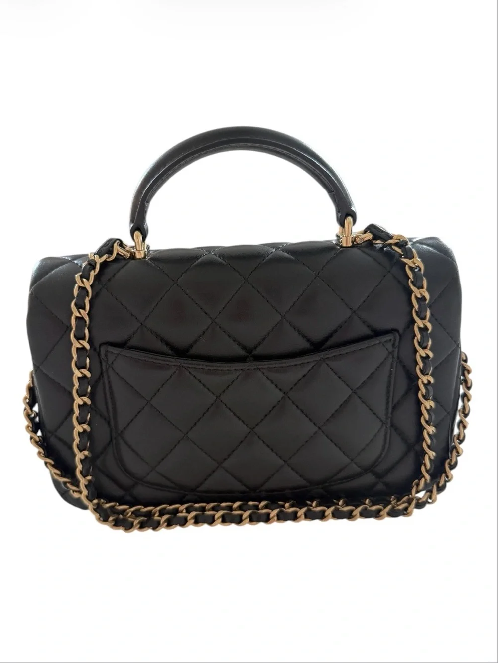 CHANEL Black Quilted Leather Top-Handle Crossbody with Gold-Tone Hardware